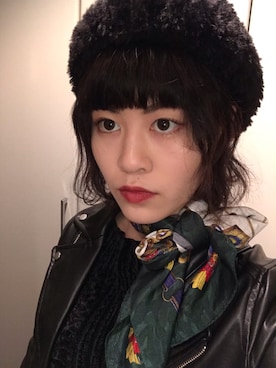 「ヘアバンド」｜「アイテム（ライダースジャケット）」を使った、ａｙａｎｏ さん（レディース・156cm）の冬コーディネート