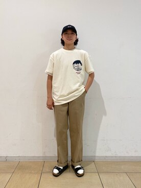 「FRUIT OF THE LOOM（フルーツオブザルーム）のアイテム（帽子）」を使った、IRI TAKENAKAさん（メンズ・165cm）の夏コーディネート