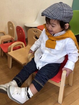 「COMME CA ISM（コムサイズム）のアイテム（ハンチング/ベレー帽）」を使った、SO&KEIさん（キッズ・80cm）の春コーディネート