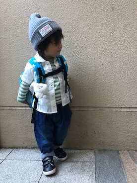 「combimini（コンビミニ）のアイテム（トップス）」を使った、SO&KEIさん（キッズ・80cm）の秋コーディネート