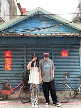 「アイテム（ハンチング/ベレー帽、ホワイト系）」を使った、juo yuさん（レディース・174cm）の春コーディネート