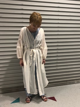 「サックスブルー」｜「アイテム（シャツワンピース）」を使った、yuukiさん（レディース・146cm）の春コーディネート