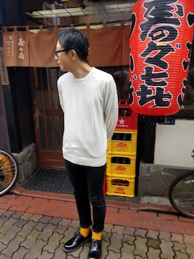 「ドクターマーチン3ホール」｜「アイテム（その他）」を使った、流し打ちのやまさん（メンズ・174cm）の秋コーディネート