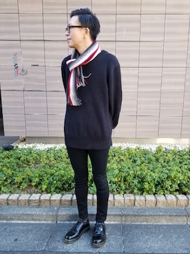 「リドム黒スキニー」｜流し打ちのやまさん（メンズ・174cm）の冬コーディネート