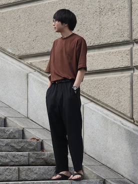 「UNIQLO（ユニクロ）のエアリズムコットンオーバーサイズTシャツ（5分袖）（Tシャツ/カットソー）」を使った、しおやんさん（メンズ・180cm）の夏コーディネート