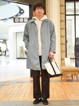 「orcival」｜「アイテム（ステンカラーコート）」を使った、しおやんさん（メンズ・180cm）の冬コーディネート