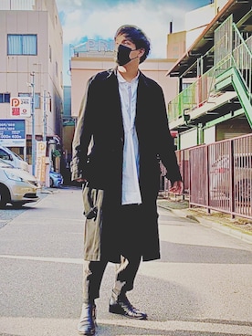 「Y's（ワイズ）のアイテム（トレンチコート）」を使った、鴉さん（メンズ・184cm）の秋コーディネート
