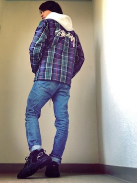 「STUSSY（ステューシー）のアイテム（ナイロンジャケット）」を使った、ゴトウマリオ™〔MarioGoto™〕さん（メンズ・173cm）の冬コーディネート