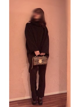 「LAKOLE（ラコレ）のカットフラノピンタックパンツ / LAKOLE（その他パンツ、ブラウン系）」を使った、HarUさん（レディース・156cm）の秋コーディネート
