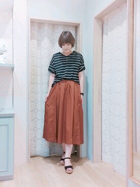 「ORiental TRaffic（オリエンタルトラフィック）の【ORiental TRaffic】 ウェッジサンダル（サンダル）」を使った、Kuniさん（レディース・163cm）の夏コーディネート