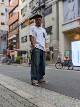 「HBNS（ハバノス）のアイテム（トップス）」を使った、shigeさん（メンズ・168cm）の夏コーディネート