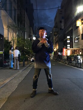 「ISAMU KATAYAMA BACKLASH（イサムカタヤマバックラッシュ）のアイテム（パーカー）」を使った、shigeさん（メンズ・168cm）の夏コーディネート