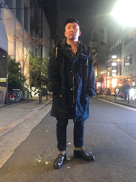 「ISAMU KATAYAMA BACKLASH（イサムカタヤマバックラッシュ）のアイテム（ミリタリージャケット）」を使った、shigeさん（メンズ・168cm）の秋コーディネート
