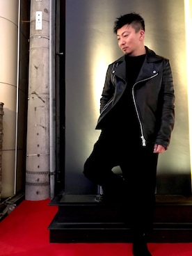 「ISAMU KATAYAMA BACKLASH（イサムカタヤマバックラッシュ）のアイテム（ライダースジャケット）」を使った、shigeさん（メンズ・168cm）の秋コーディネート