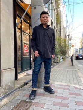 「ISAMU KATAYAMA BACKLASH（イサムカタヤマバックラッシュ）のアイテム（シャツ/ブラウス）」を使った、shigeさん（メンズ・168cm）の冬コーディネート