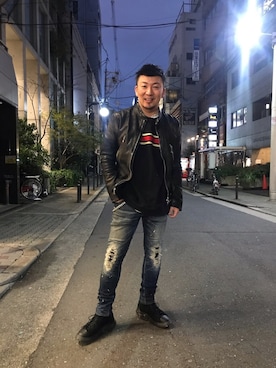 「大人カジュアルコーデ」｜「アイテム（ライダースジャケット）」を使った、shigeさん（メンズ・168cm）の冬コーディネート