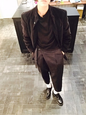 「HARE」｜「アイテム（ノーカラージャケット）」を使った、アキヨシ オクダさん（メンズ・178cm）の冬コーディネート