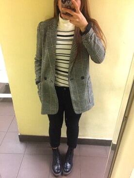 「西裝外套」｜「アイテム（ライダースジャケット）」を使った、saniceさん（レディース・158cm）の冬コーディネート