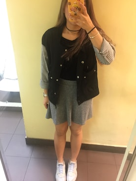 「日常」｜「アイテム（ライダースジャケット）」を使った、saniceさん（レディース・158cm）の春コーディネート