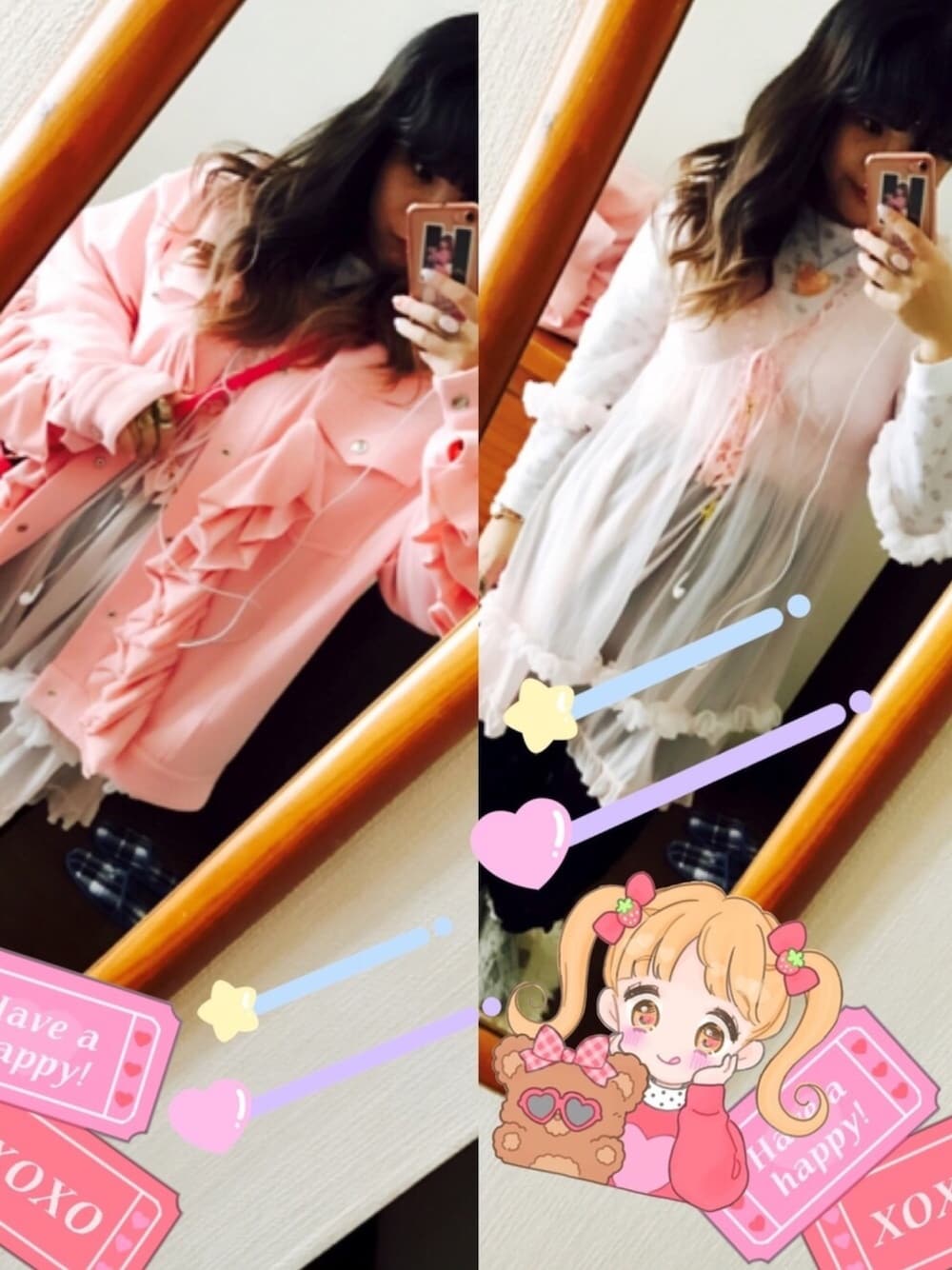 「休日スタイル、春コーデ、コンバース、ランジェリー、レース、フリル、ピンク、京都」｜「Little sunny biteのLittle sunny bite/リトルサニーバイト/Flil Jacket（ブルゾン、ピンク系）」を使った、ゆいゆいさん（レディース・155cm）の春コーディネートの1枚目の写真