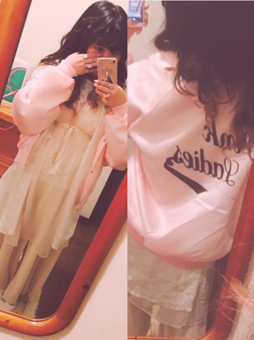 「大人カジュアル、カジュアルコーデ、パンツスタイル、ootd、春、ワンピース、ピンク、ベージュ、ヴィンテージ、outfit」｜「Vaz tejenfのアイテム（ルームウェア/パジャマ、ホワイト系）」を使った、ゆいゆいさん（レディース・155cm）の春コーディネートの1枚目の写真