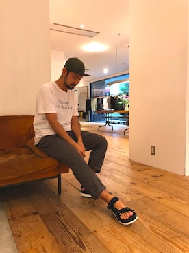「Saturdays NYC（サタデーズ ニューヨークシティ ）のアイテム（キャップ）」を使った、Tomさん（メンズ・172cm）の夏コーディネート