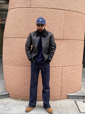 「Saturdays NYC（サタデーズ ニューヨークシティ ）のアイテム（ライダースジャケット）」を使った、Tomさん（メンズ・172cm）の冬コーディネート