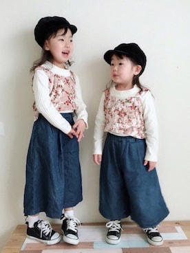 「H&M（エイチ・アンド・エム）のアイテム（キャスケット）」を使った、ririyuさん（キッズ・110cm）の春コーディネート