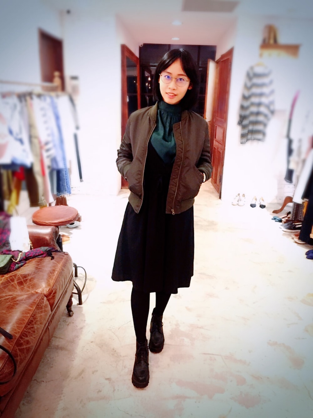 「tbt」｜「UNIQLOのアイテム（ジャケット/アウター、グリーン系）」を使った、Aasta ＊Asukaさん（レディース・161cm）の冬コーディネートの1枚目の写真