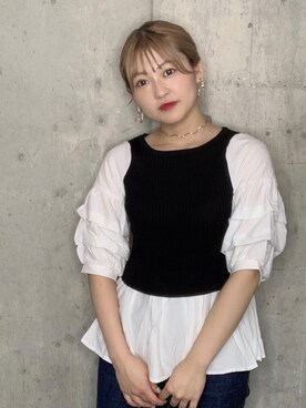 「CECIL McBEE（セシルマクビー）のレイヤード風トップス（シャツ/ブラウス、ブラック系）」を使った、rikapiさん（レディース・157cm）の夏コーディネート