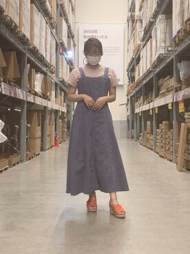 「Green Parks topic（グリーンパークス）のアイテム（ワンピース、ブルー系）」を使った、rikapiさん（レディース・157cm）の夏コーディネート