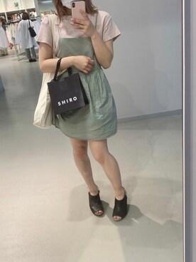 「Chico（チコ）のコットンタックキャミチュニック（シャツ/ブラウス、グリーン系）」を使った、rikapiさん（レディース・157cm）の夏コーディネート