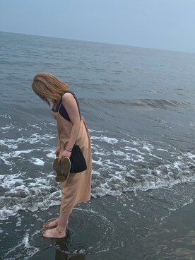 「GU（ジーユー）のアイテム（トップス、ブルー系）」を使った、rikapiさん（レディース・157cm）の夏コーディネート