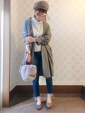 「Ungrid（アングリッド）のインディゴフレイドヘムストスリ（デニムパンツ）」を使った、ayunさん（レディース・155cm）の秋コーディネート