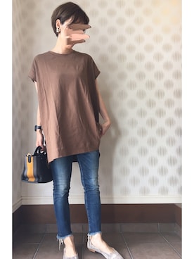 「Ungrid（アングリッド）のインディゴフレイドヘムストスリ（デニムパンツ）」を使った、ayunさん（レディース・155cm）の夏コーディネート