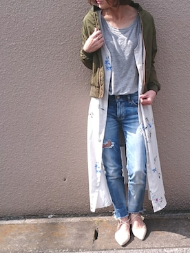 「green label relaxing（グリーンレーベルリラクシング）のアイテム（MA-1）」を使った、Ayaさん（レディース・151cm）の春コーディネート
