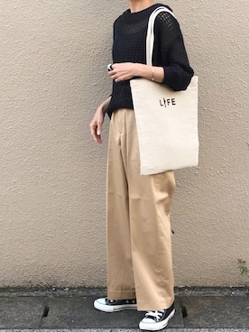 「透かし編みニット」｜Ayaさん（レディース・151cm）の春コーディネート