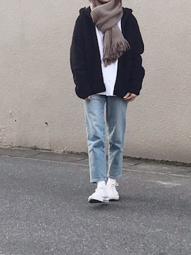 「テーパードデニム」｜「アイテム（その他アウター）」を使った、Ayaさん（レディース・151cm）の冬コーディネート