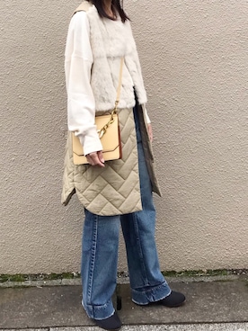 「ワッフル」｜「アイテム（ダウンベスト）」を使った、Ayaさん（レディース・151cm）の秋コーディネート