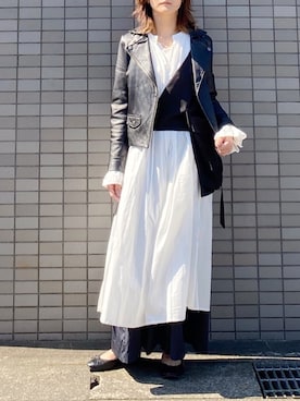「STUDIOUS（ステュディオス）のアイテム（ライダースジャケット）」を使った、Ayaさん（レディース・151cm）の春コーディネート