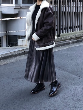 「Starting Over（スターティングオーバー）のアイテム（ムートンコート）」を使った、Ayaさん（レディース・151cm）の冬コーディネート