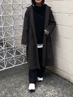 「Libra Cue（リブラ キュー）のアイテム（ステンカラーコート）」を使った、Ayaさん（レディース・151cm）の冬コーディネート