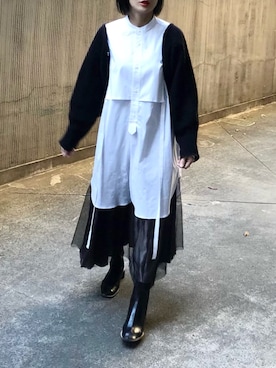 Supima Cotton Stand Collar Long Shirt/スーピマコットンスタンド