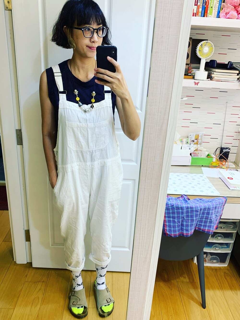 「SM2のアイテム（オールインワン・サロペット、ホワイト系）」を使った、Eva     Wangさん（レディース・170cm）の夏コーディネートの1枚目の写真