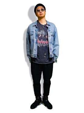 「Guess（ゲス）のアイテム（デニムジャケット）」を使った、SOZYさん（メンズ・181cm）の春コーディネート