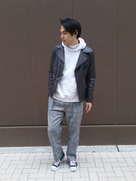 「A.S.M（エーエスエム）のアイテム（ライダースジャケット）」を使った、俊さん（メンズ・178cm）の冬コーディネート