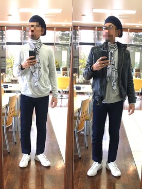 「SLICK（スリック）のアイテム（ライダースジャケット）」を使った、masayan さん（メンズ・171cm）の冬コーディネート