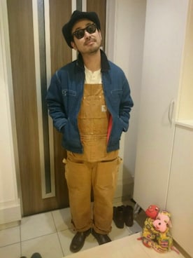 「冬」｜「アイテム（おもちゃ）」を使った、ハスキさん（メンズ・172cm）の冬コーディネート