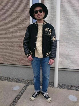 「ジャックパーセル」｜「アイテム（スタジャン）」を使った、ハスキさん（メンズ・172cm）の冬コーディネート