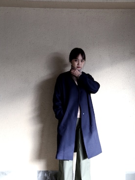 「URBAN RESEARCH（アーバンリサーチ）のアイテム（ノーカラージャケット）」を使った、西本早希さん（レディース・160cm）の冬コーディネート